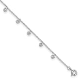 Sterling Silver Rhodium-Rhodium-Plated Bezel CZ 9in Plus 1in ext Anklet